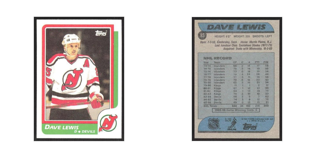1986 Topps Dave Lewis New Jersey Devils #85