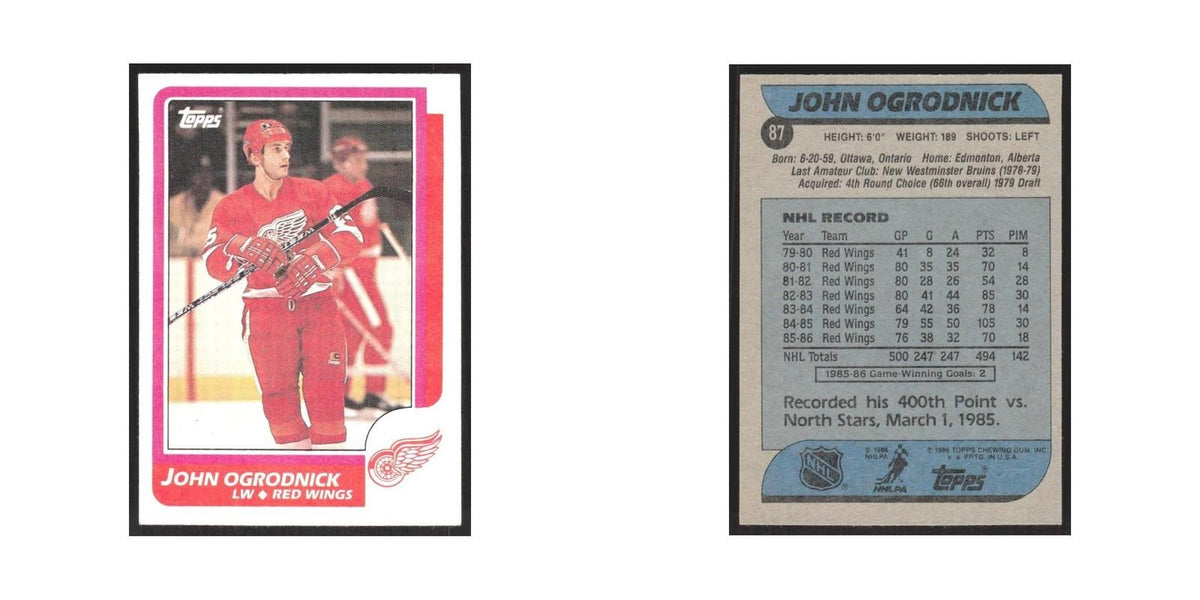 1986 Topps John Ogrodnick Detroit Red Wings #87