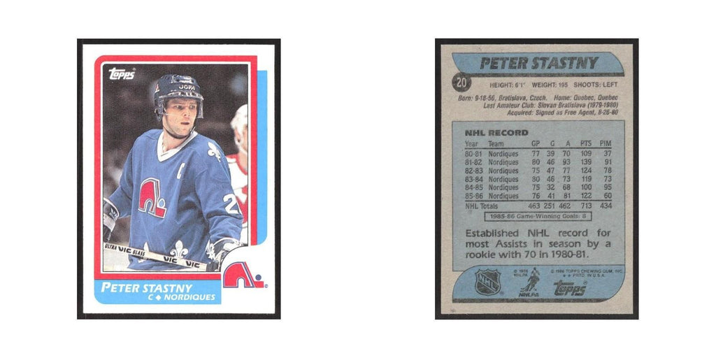 1986 Topps Peter Stastny Quebec Nordiques #20