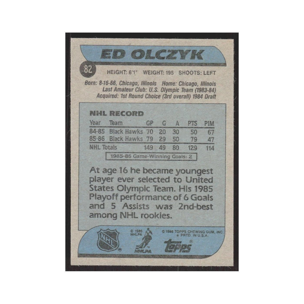 1986 Topps Ed Olczyk Chicago Blackhawks #82