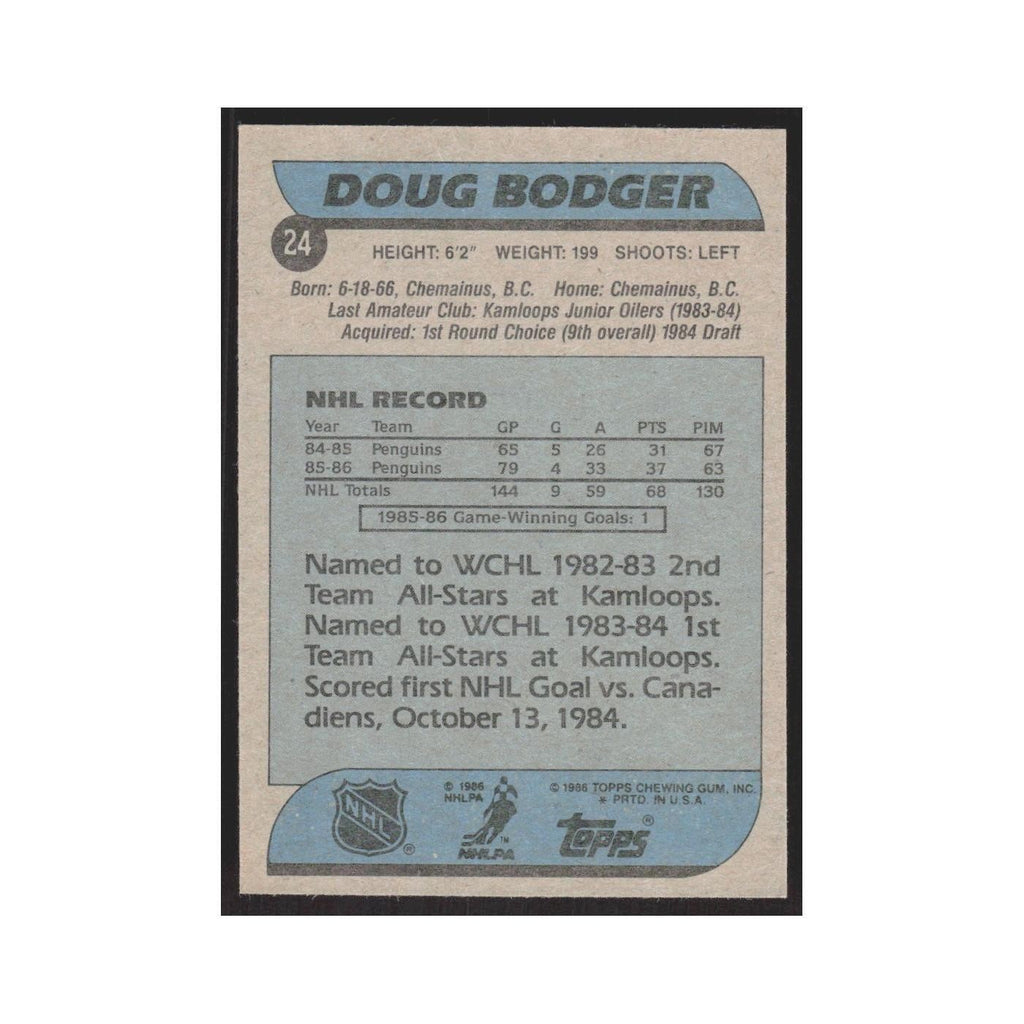 1986 Topps Doug Bodger Pittsburgh Penguins #24