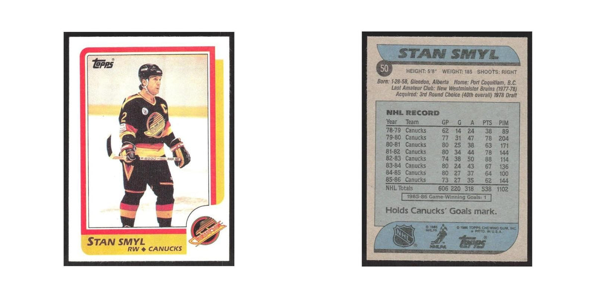 1986 Topps Stan Smyl Vancouver Canucks #50