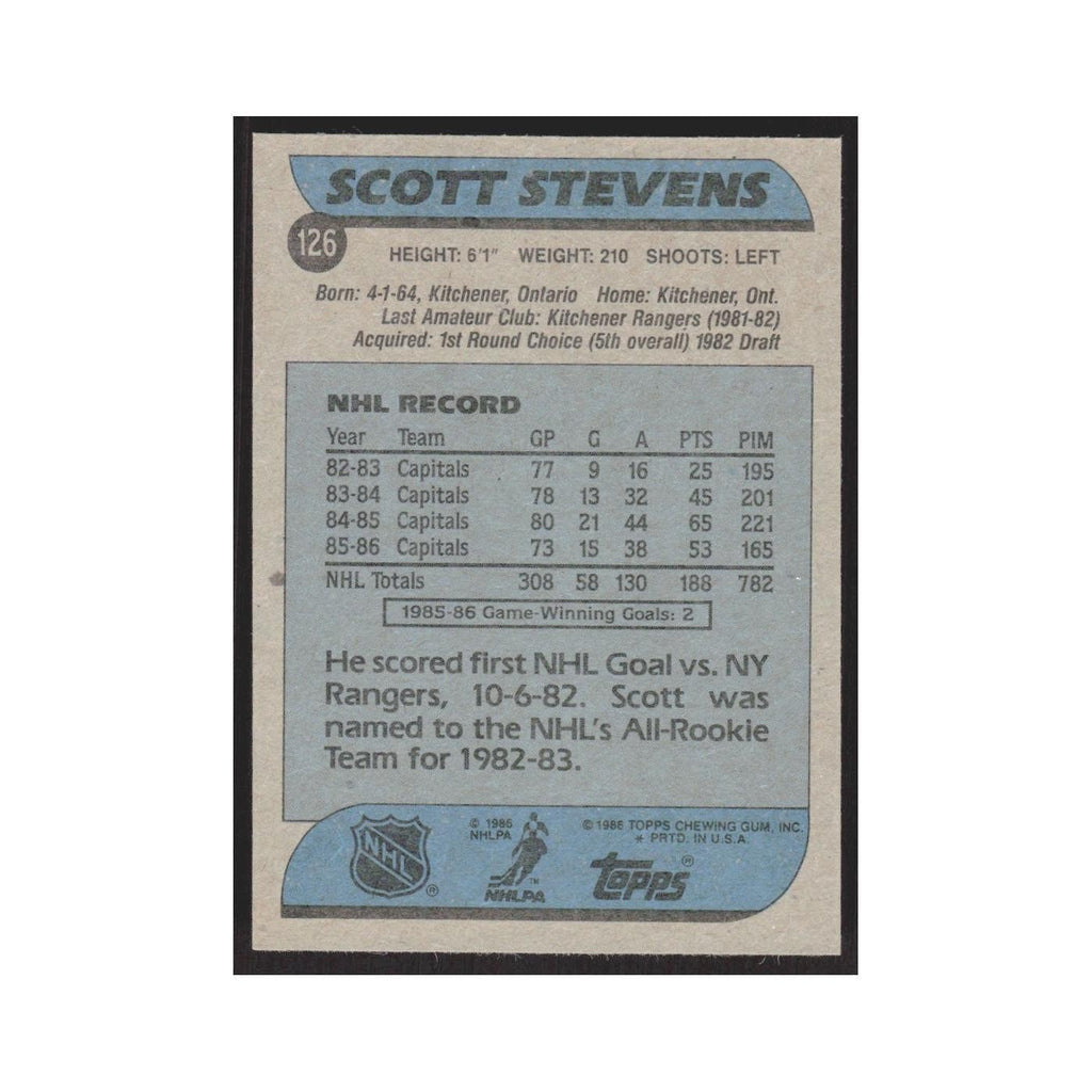 1986 Topps Scott Stevens Washington Capitals #126