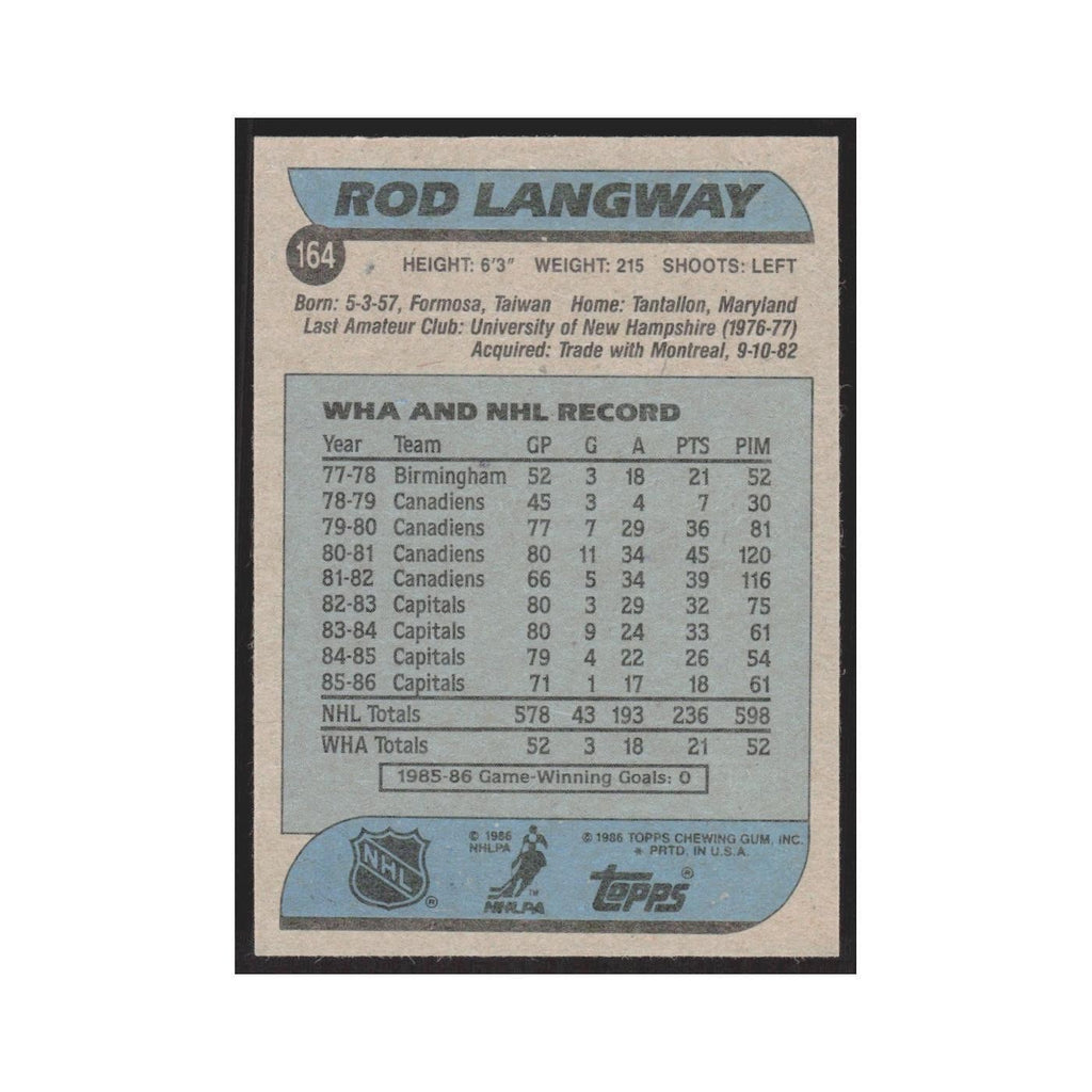 1986 Topps Rod Langway Washington Capitals #164