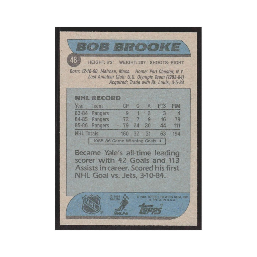 1986 Topps Bob Brooke New York Rangers #48