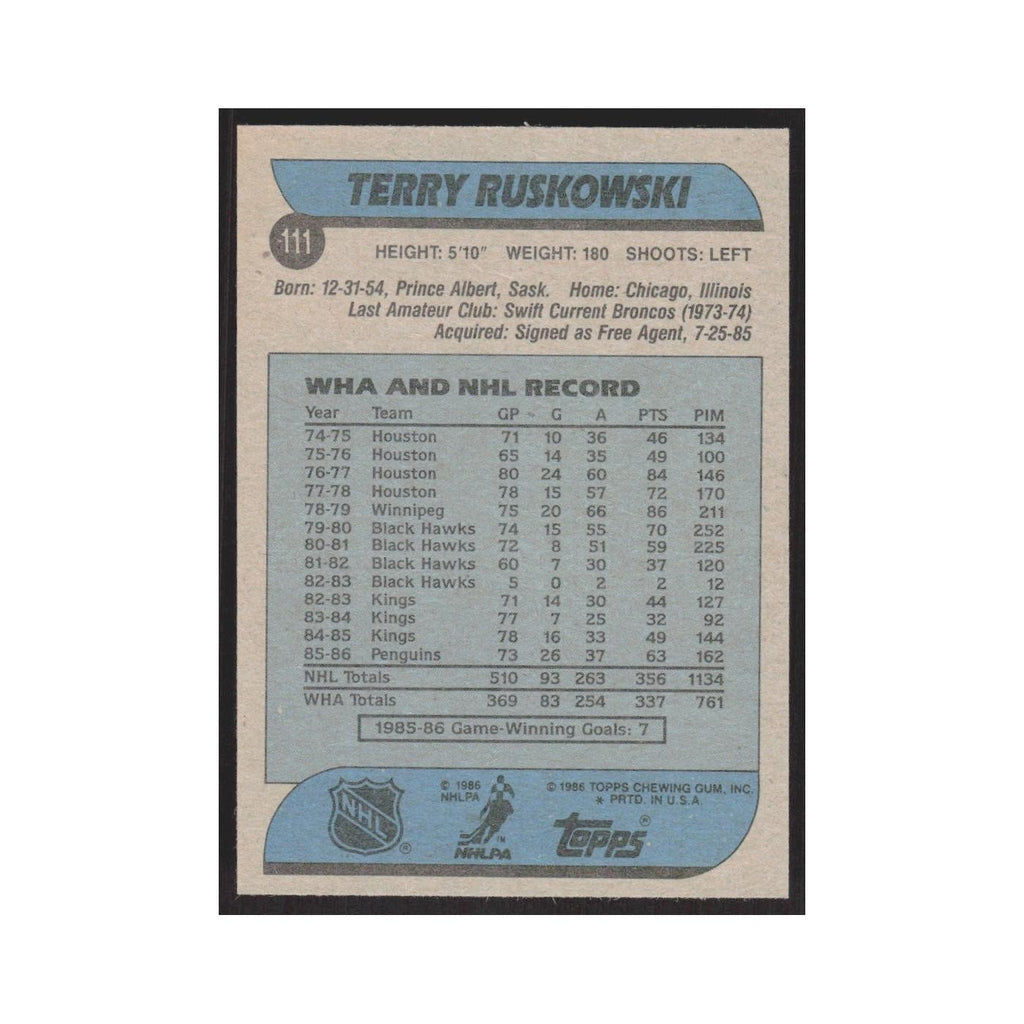 1986 Topps Terry Ruskowski Pittsburgh Penguins #111
