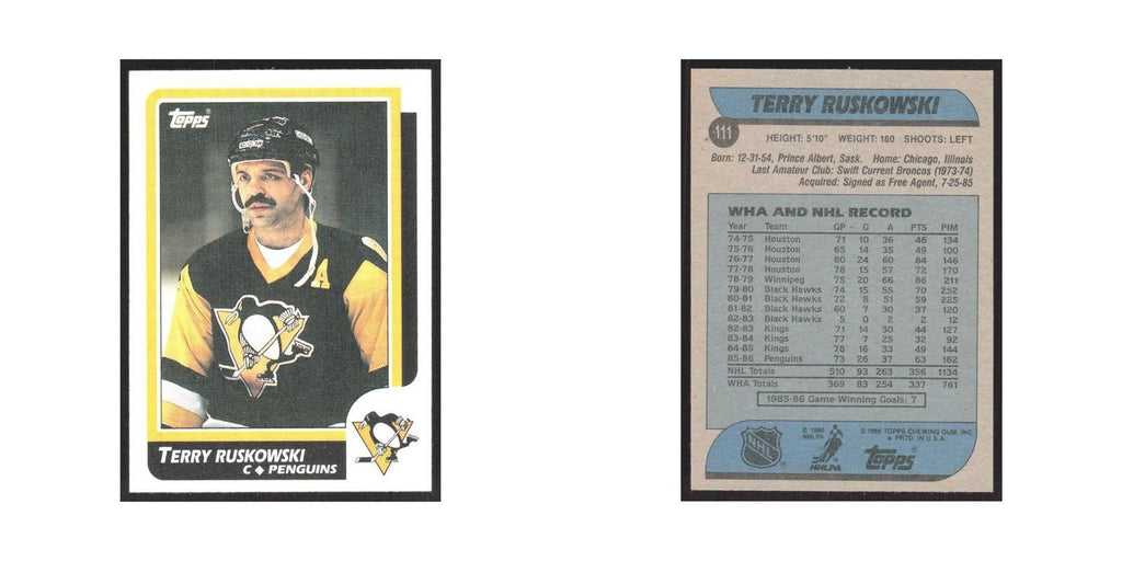 1986 Topps Terry Ruskowski Pittsburgh Penguins #111