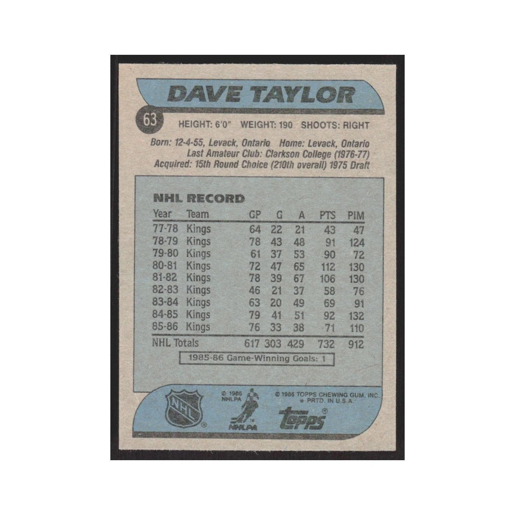 1986 Topps Dave Taylor Los Angeles Kings #63