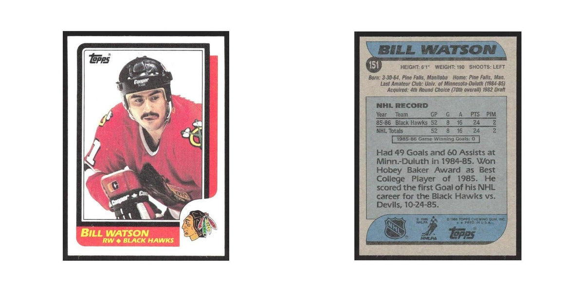 1986 Topps Bill Watson RC Chicago Blackhawks #151