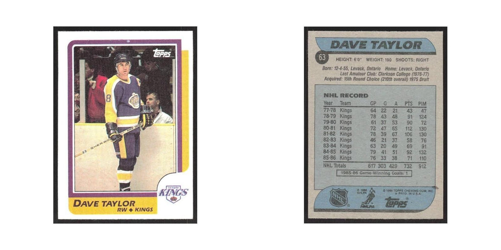 1986 Topps Dave Taylor Los Angeles Kings #63