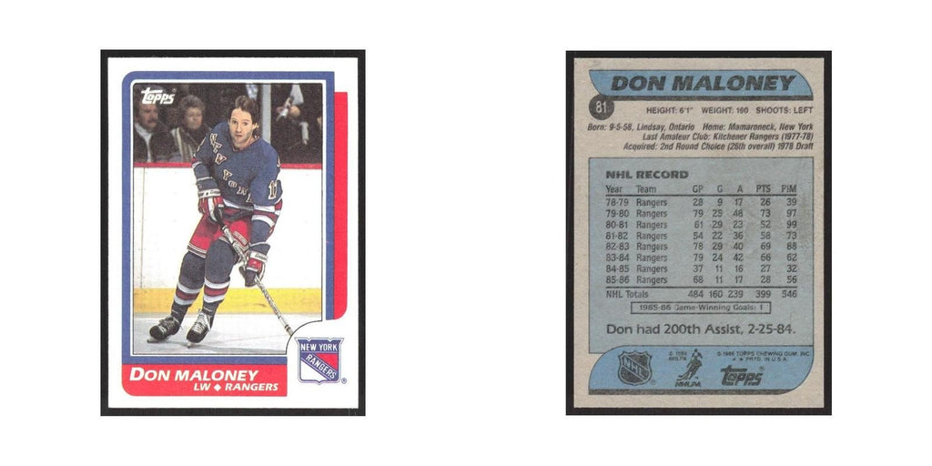 1986 Topps Don Maloney New York Rangers #81