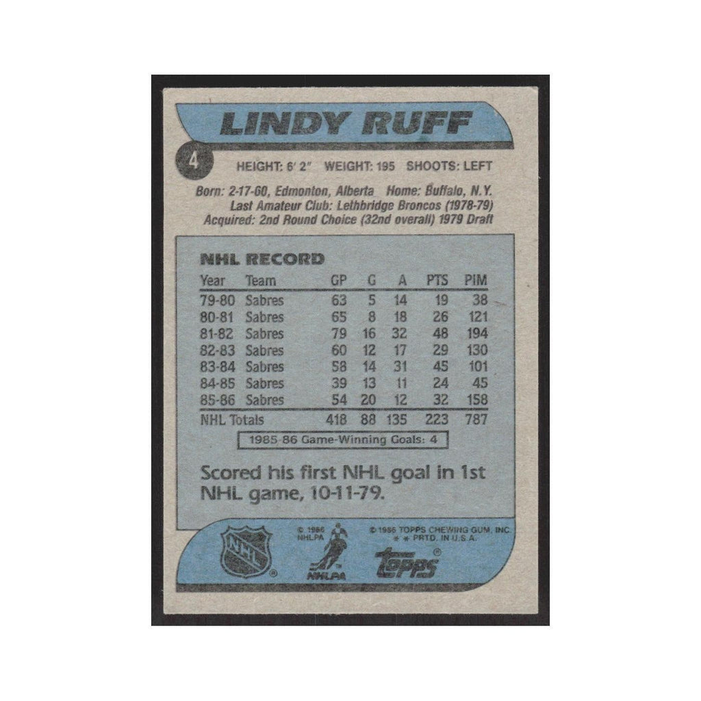 1986 Topps Lindy Ruff Buffalo Sabres #4