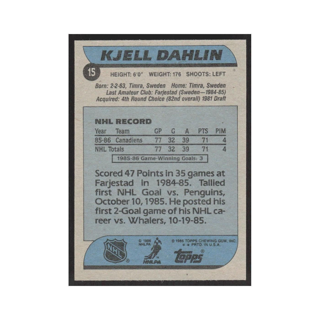 1986 Topps Kjell Dahlin RC Montreal Canadiens #15