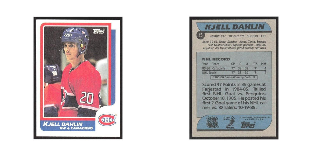 1986 Topps Kjell Dahlin RC Montreal Canadiens #15