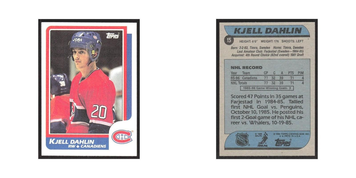 1986 Topps Kjell Dahlin RC Montreal Canadiens #15