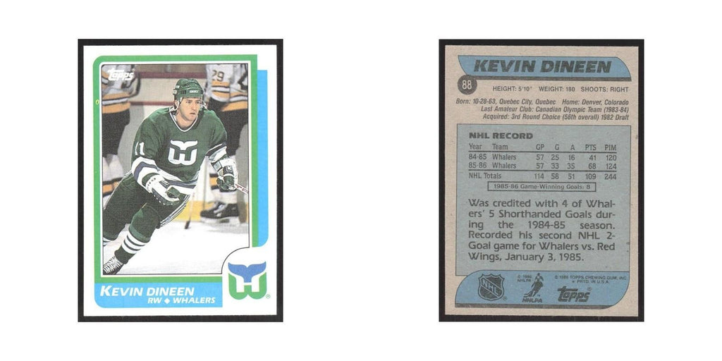 1986 Topps Kevin Dineen Hartford Whalers #88
