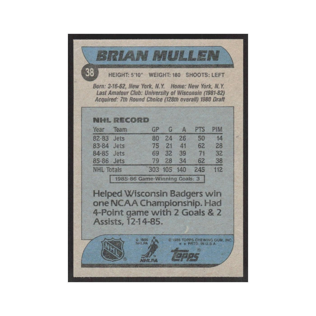 1986 Topps Brian Mullen Winnipeg Jets #38