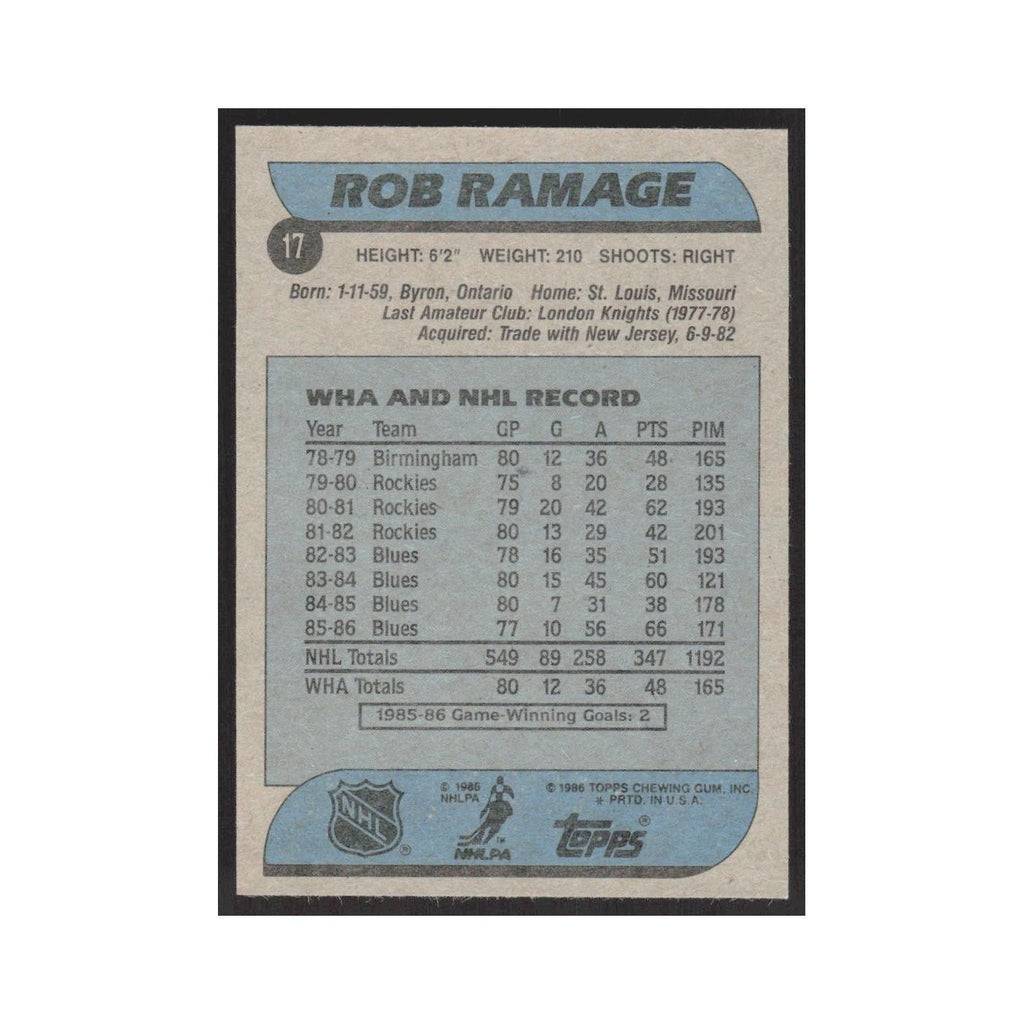 1986 Topps Rob Ramage St. Louis Blues #17