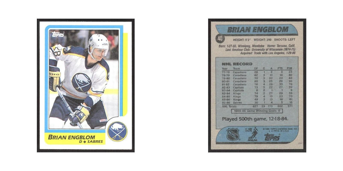 1986 Topps Brian Engblom Buffalo Sabres #40