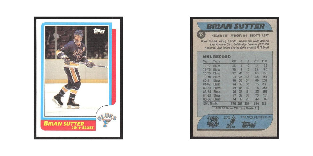 1986 Topps Brian Sutter St. Louis Blues #72