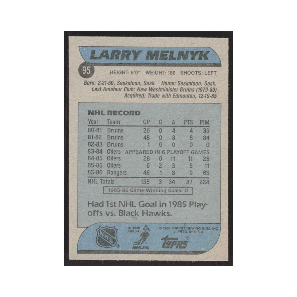 1986 Topps Larry Melnyk RC New York Rangers #95