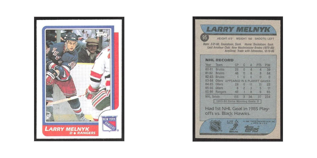 1986 Topps Larry Melnyk RC New York Rangers #95