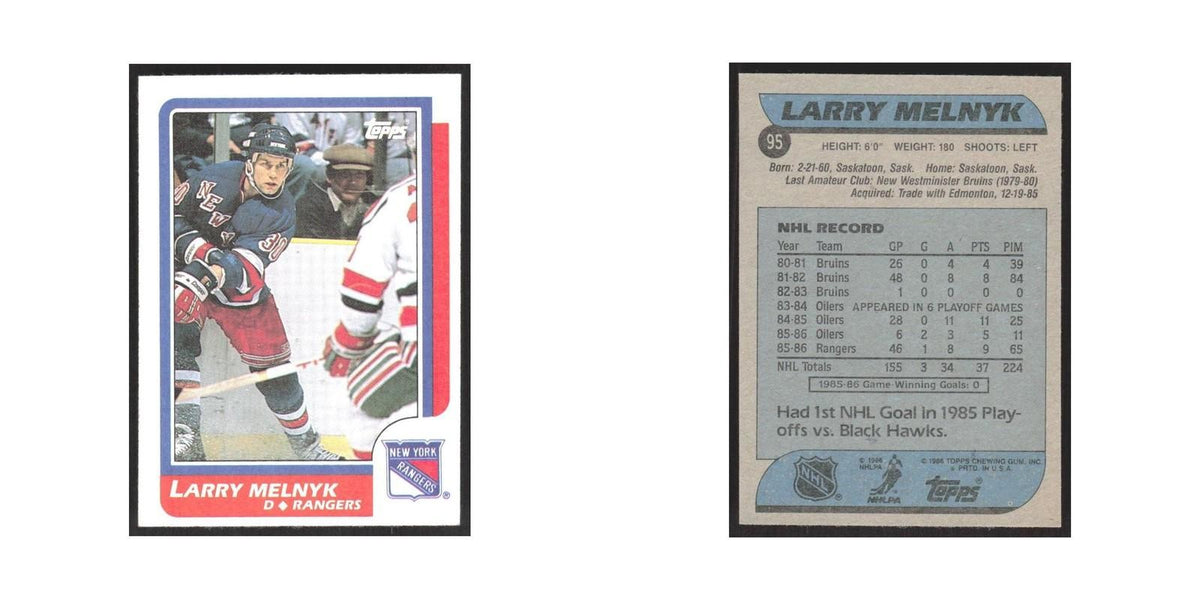 1986 Topps Larry Melnyk RC New York Rangers #95