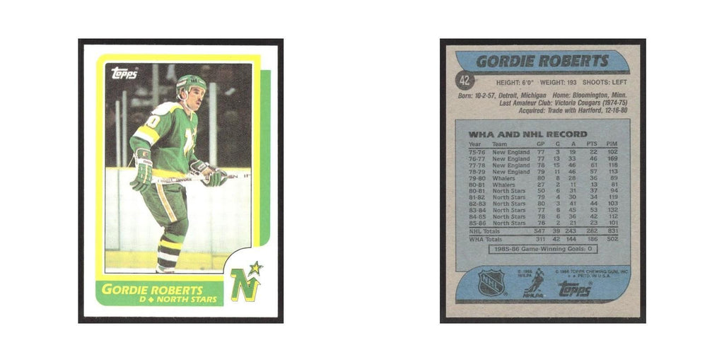 1986 Topps Gordie Roberts Minnesota North Stars #42