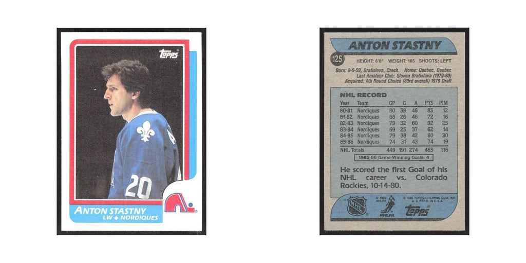1986 Topps Anton Stasny Quebec Nordiques #125