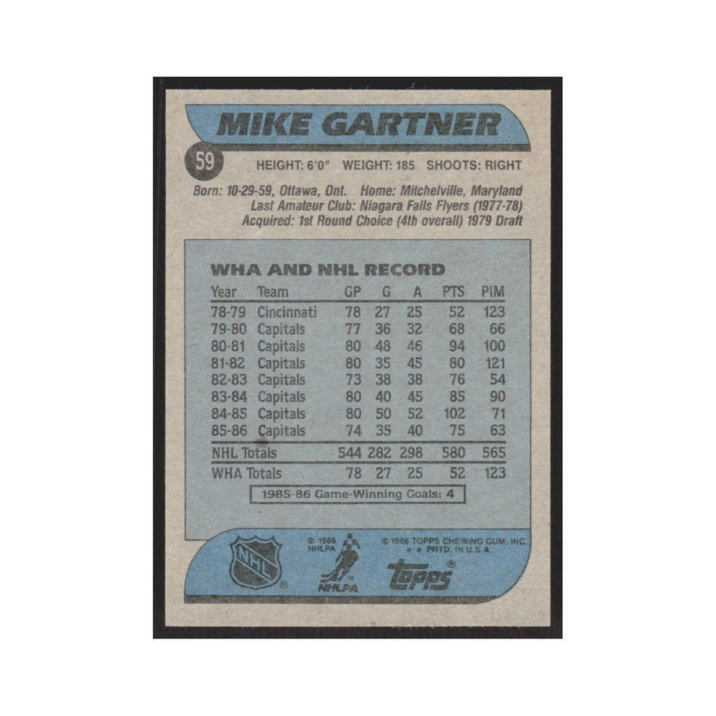 1986 Topps Mike Gartner Washington Capitals #59