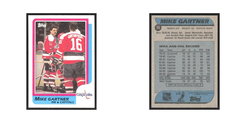 1986 Topps Mike Gartner Washington Capitals #59