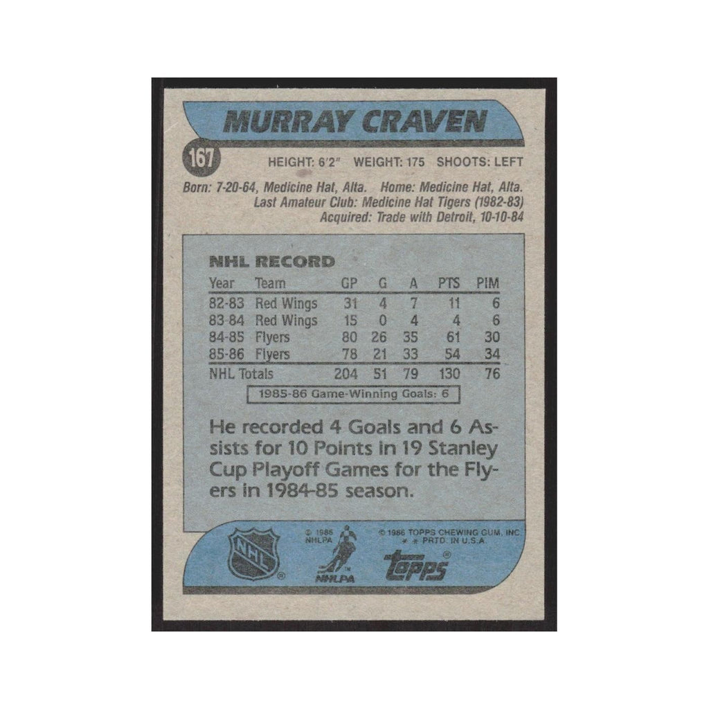 1986 Topps Murray Craven Philadelphia Flyers #167