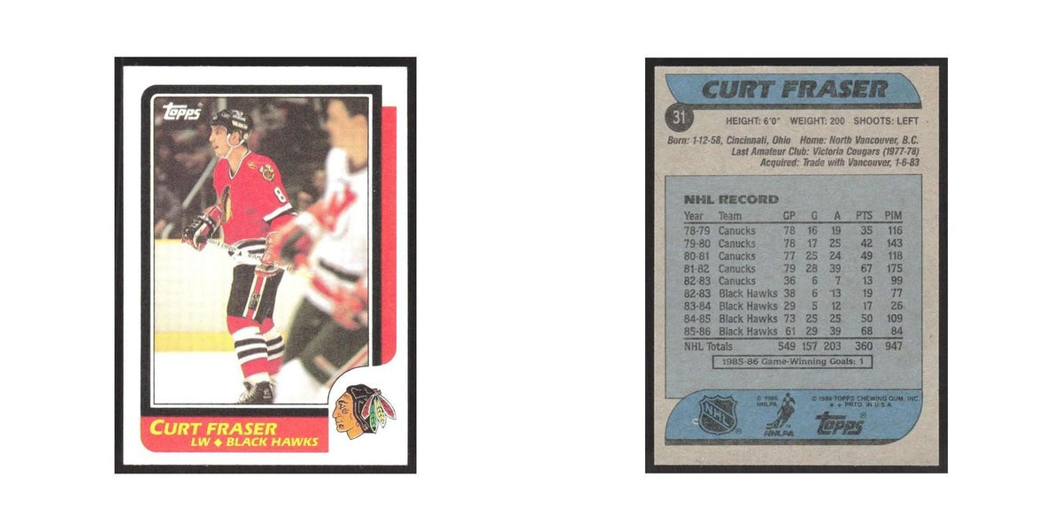 1986 Topps Curt Fraser Chicago Blackhawks #31