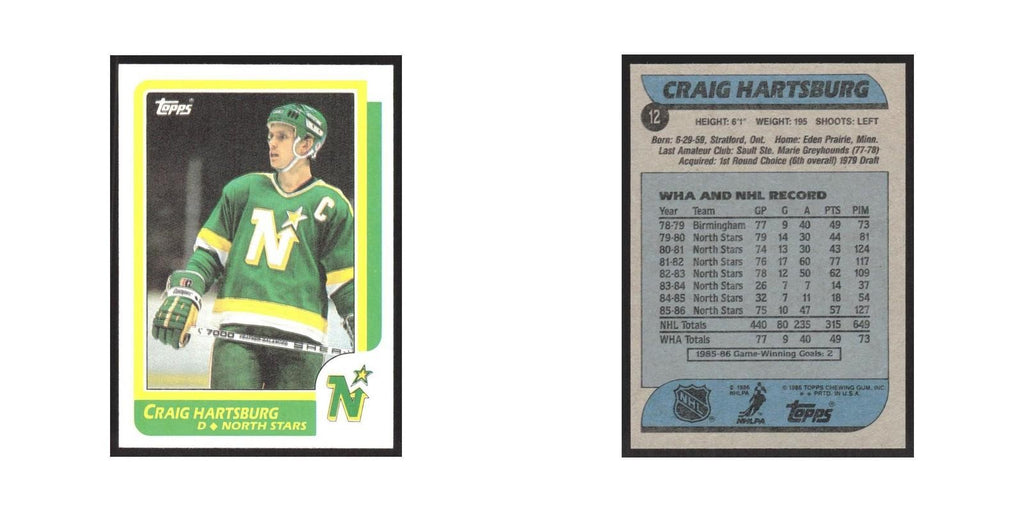 1986 Topps Craig Hartsburg Minnesota North Stars #12