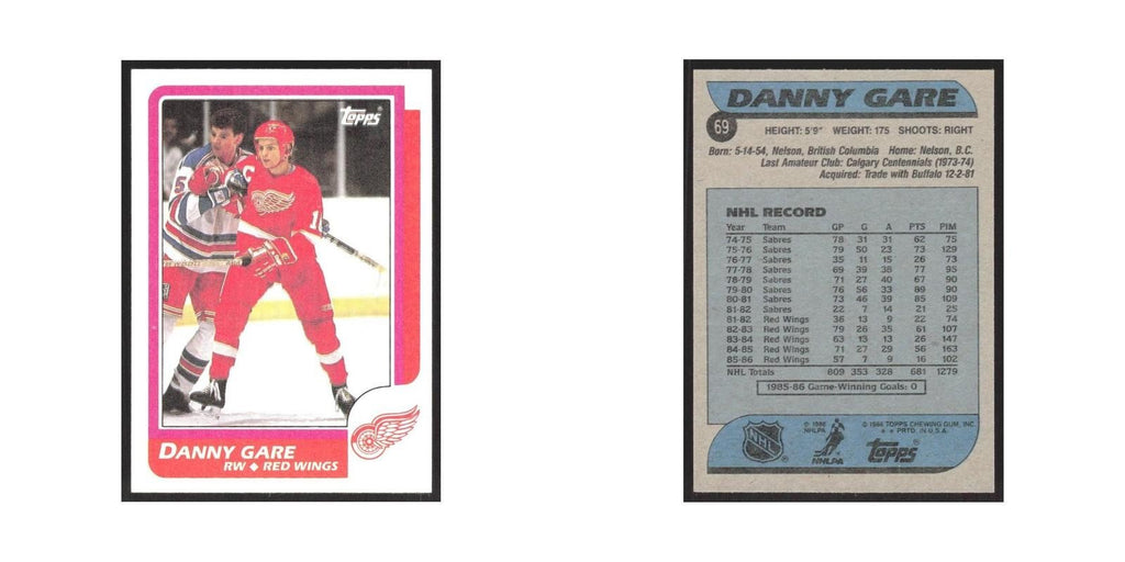 1986 Topps Danny Gare Detroit Red Wings #69