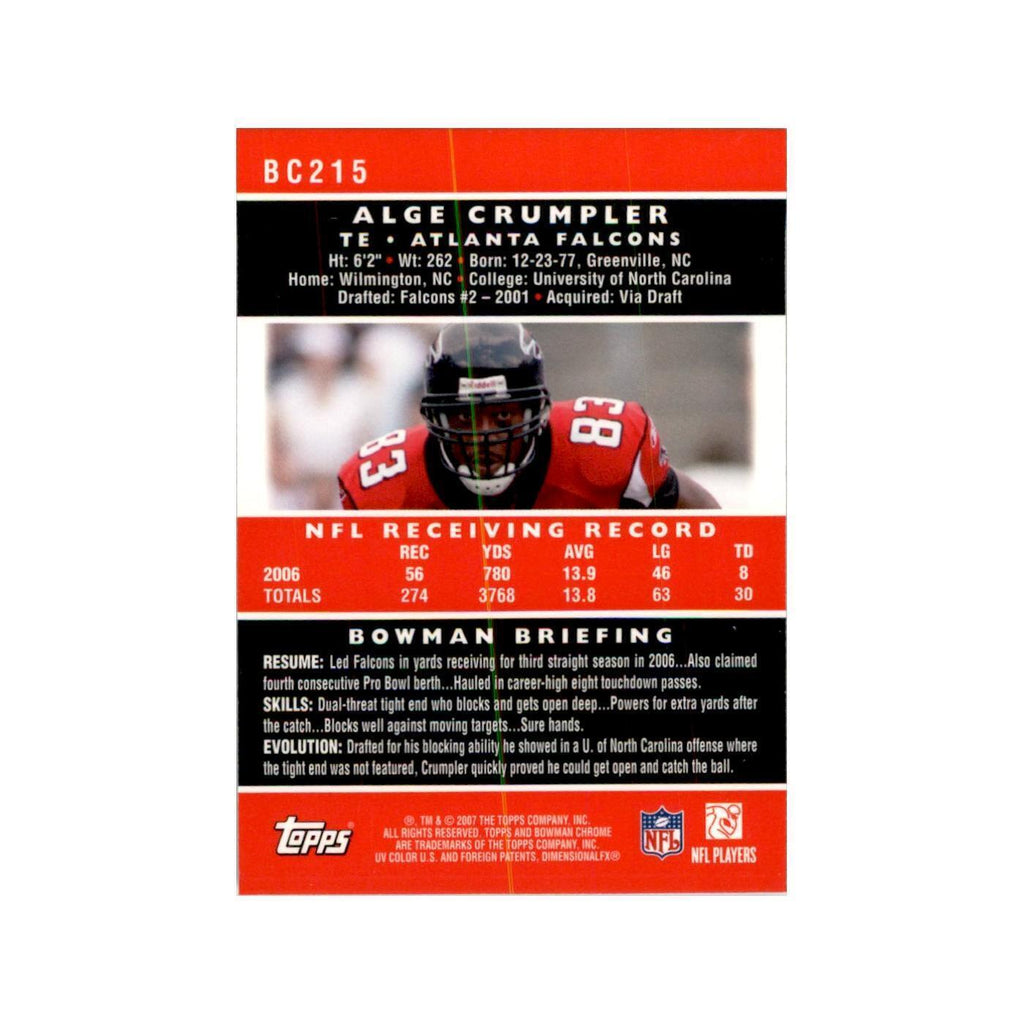 2007 Bowman Chrome Alge Crumpler Football Cards #215