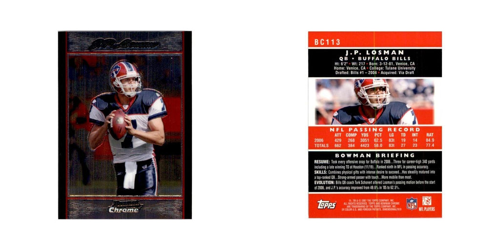2007 Bowman Chrome J.P. Losman Football Cards #113