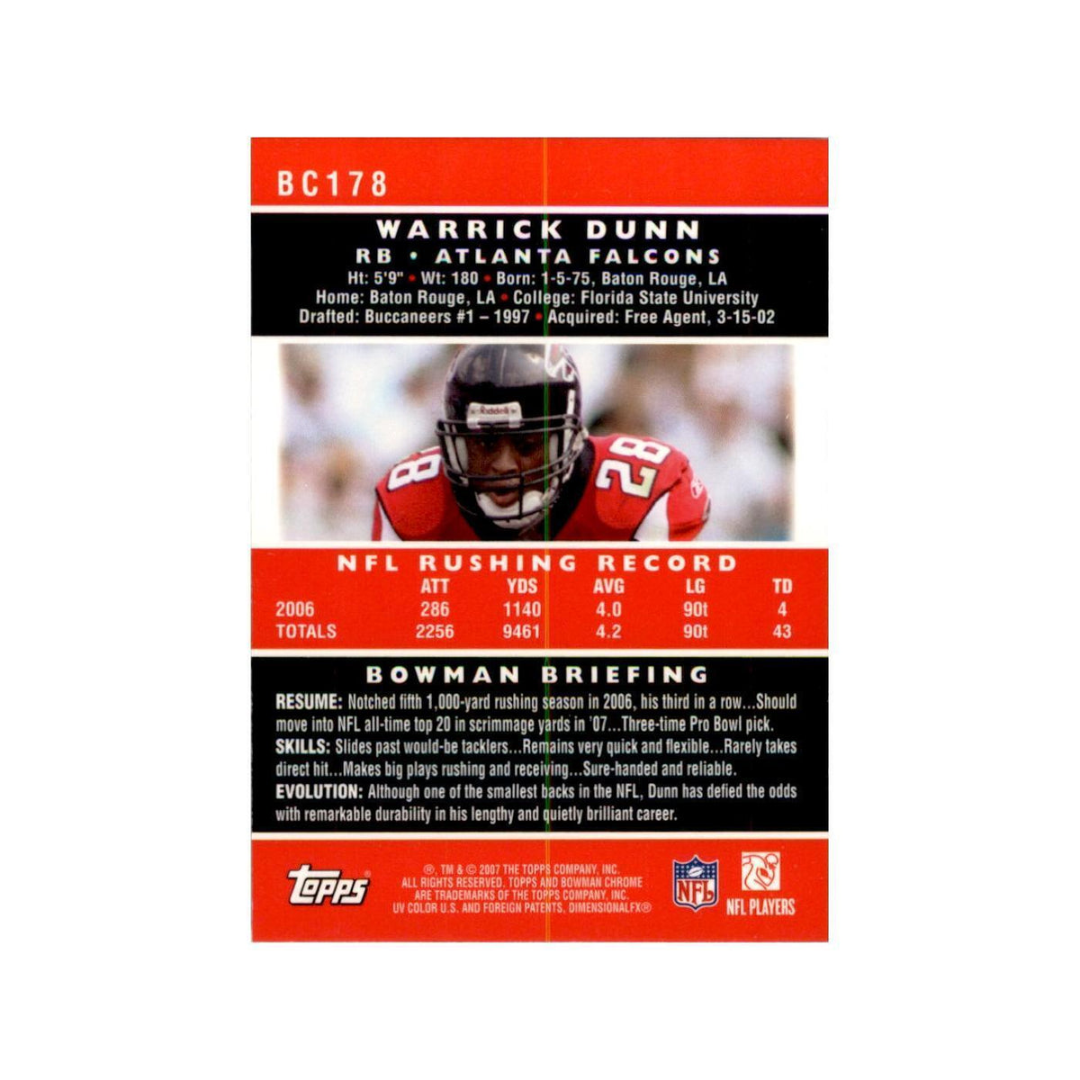2007 Bowman Chrome Warrick Dunn Football Cards #178