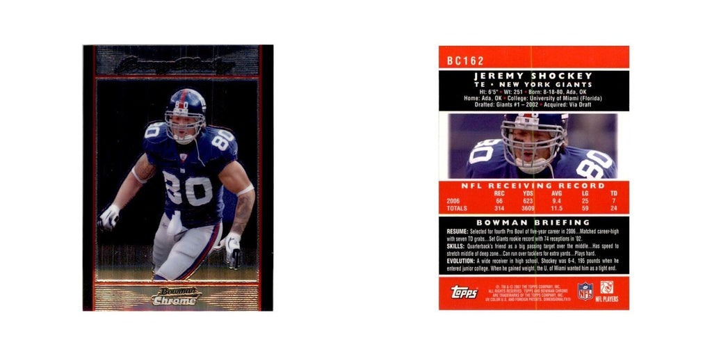 2007 Bowman Chrome Jeremy Shockey Football Cards #162