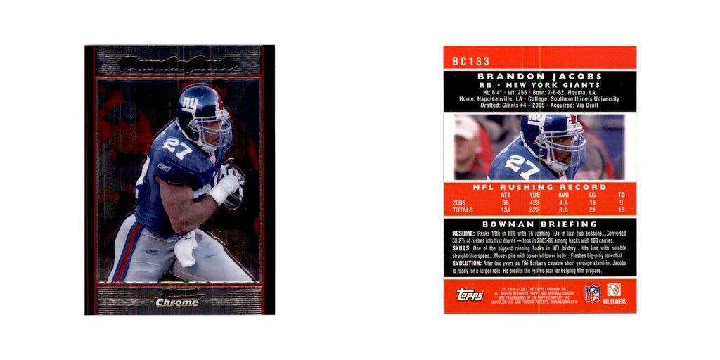 2007 Bowman Chrome Brandon Jacobs Football Cards #133