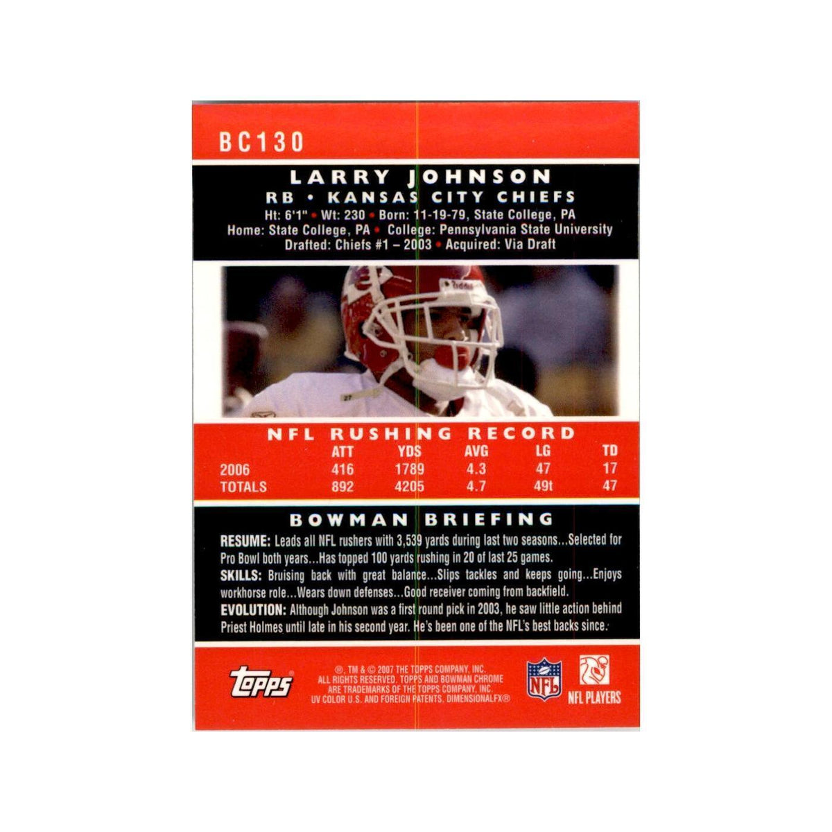 2007 Bowman Chrome Larry Johnson Football Cards #130