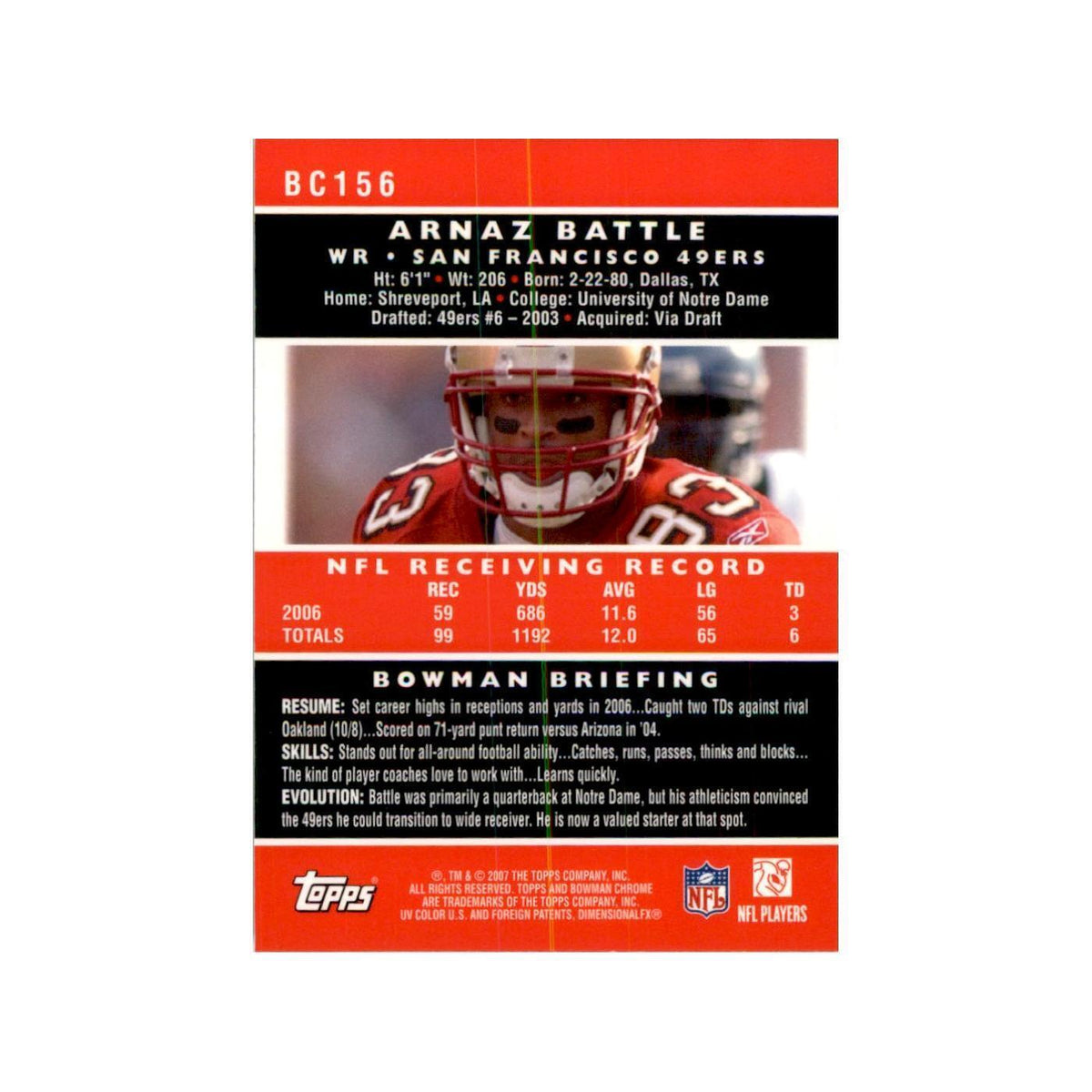 2007 Bowman Chrome Arnaz Battle Football Cards #156