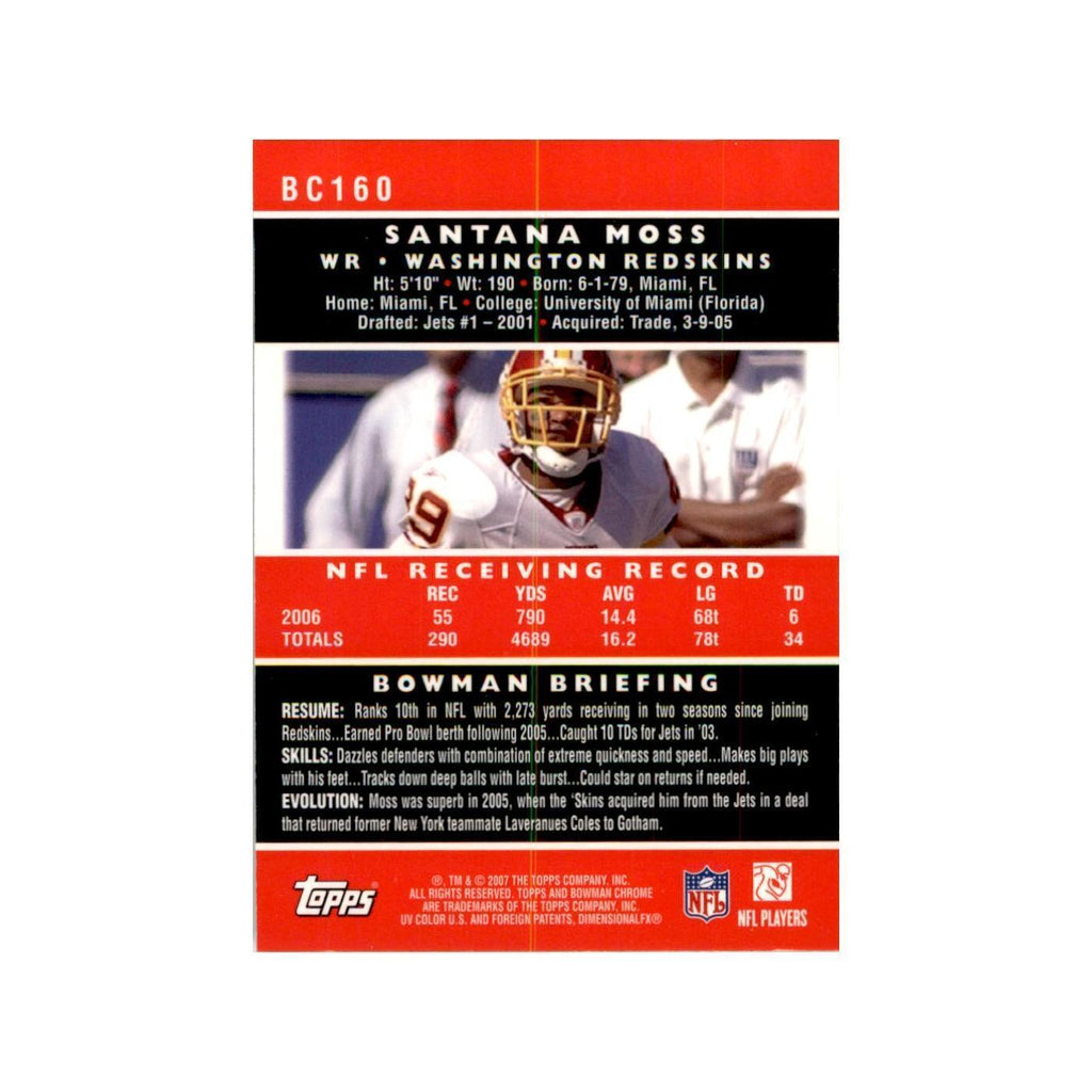 2007 Bowman Chrome Santana Moss Football Cards #160