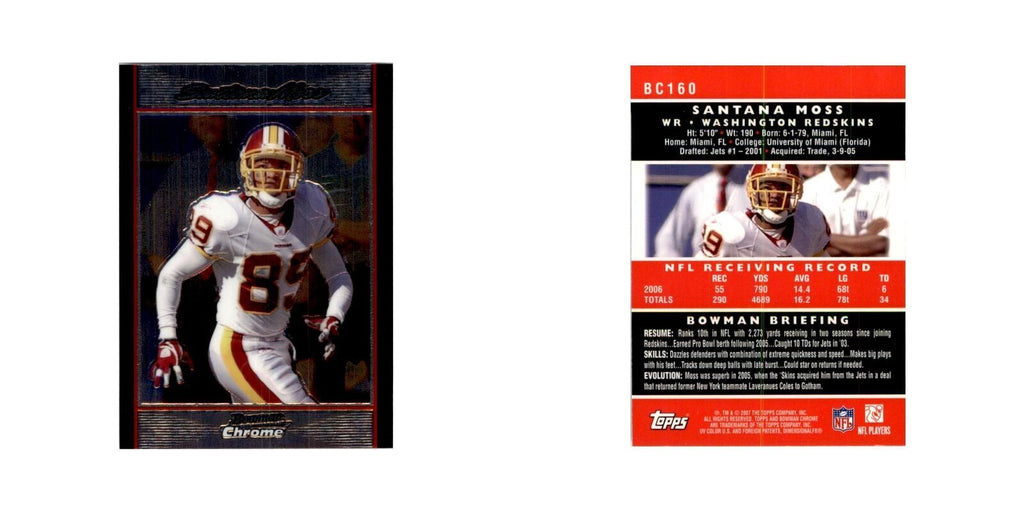 2007 Bowman Chrome Santana Moss Football Cards #160
