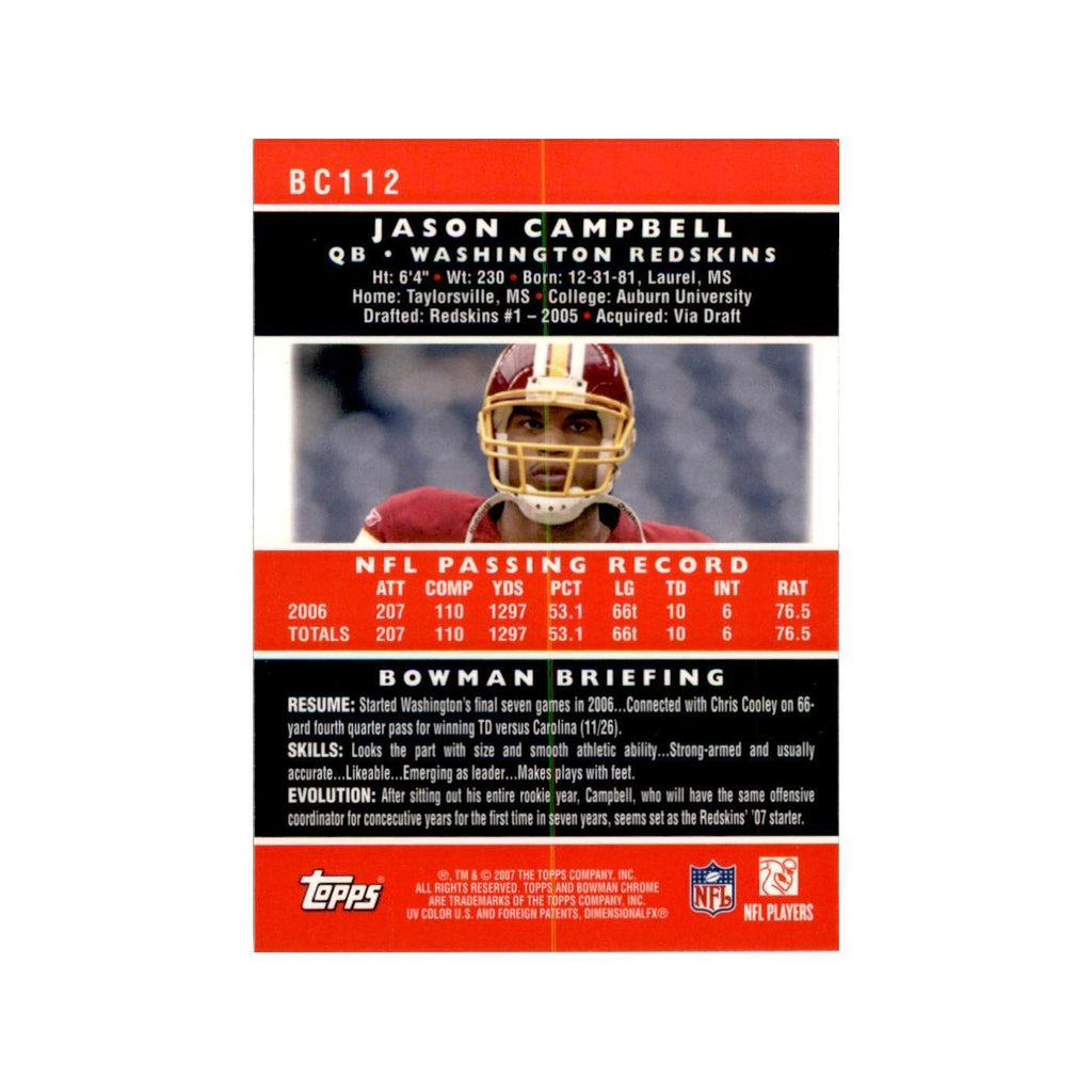 2007 Bowman Chrome Jason Campbell Football Cards #112