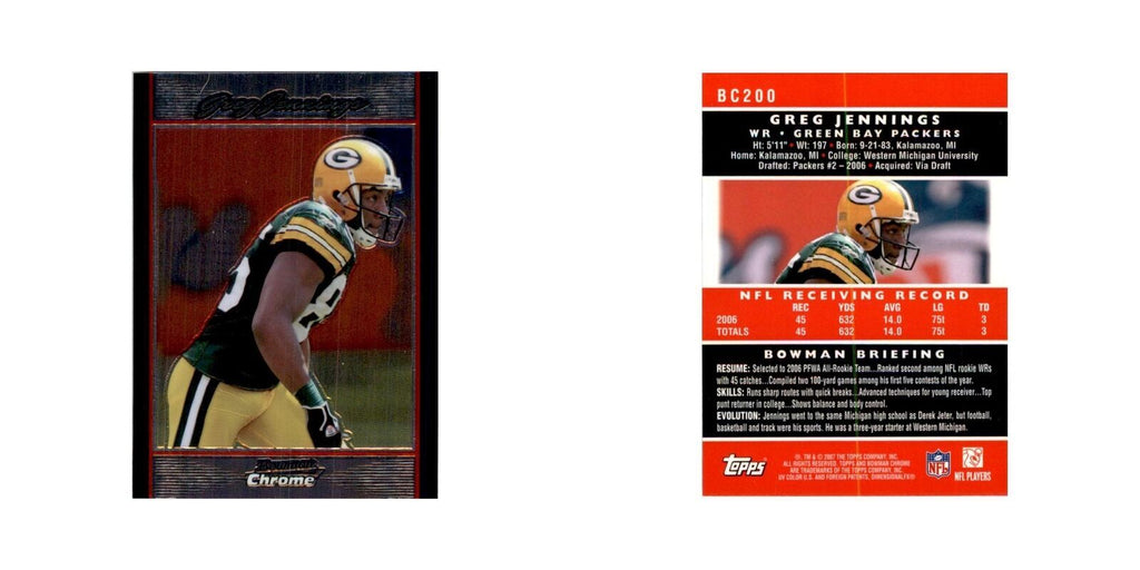 2007 Bowman Chrome Greg Jennings Football Cards #200