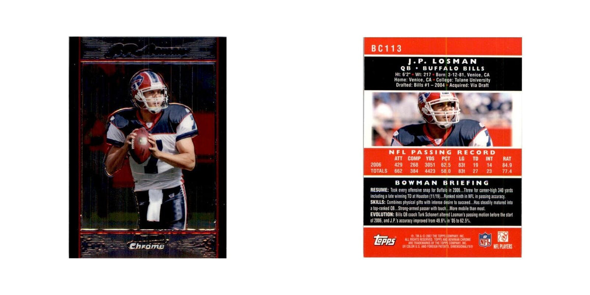 2007 Bowman Chrome J.P. Losman Football Cards #113
