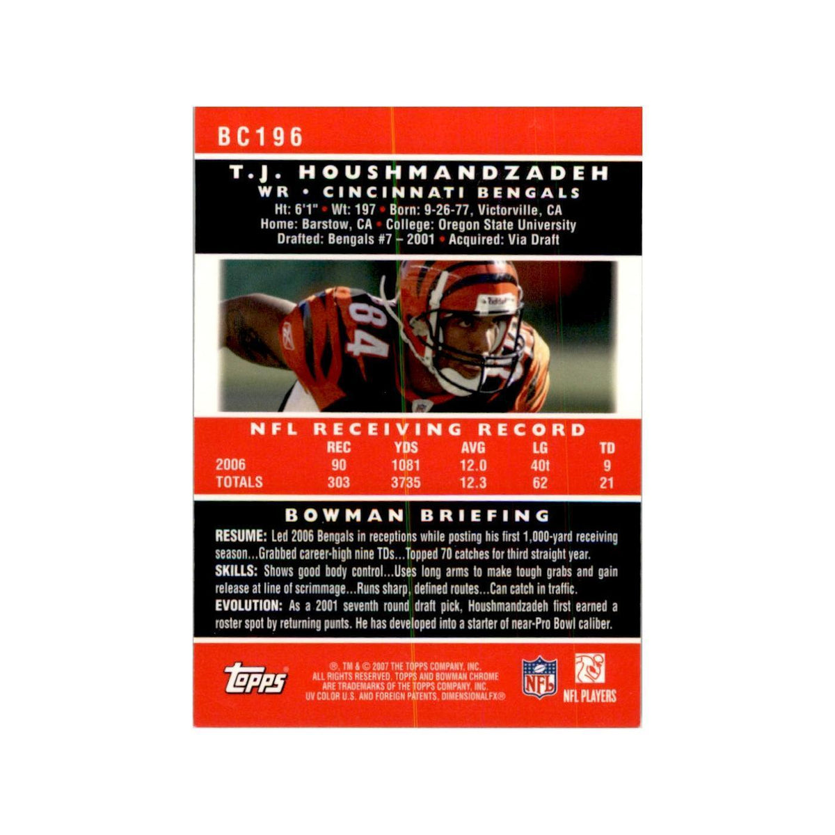 2007 Bowman Chrome T.J. Houshmandzadeh Football Cards #196