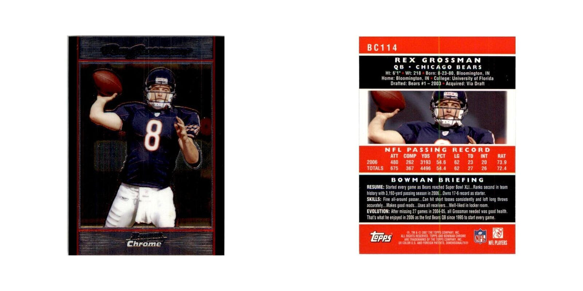 2007 Bowman Chrome Rex Grossman Football Cards #114
