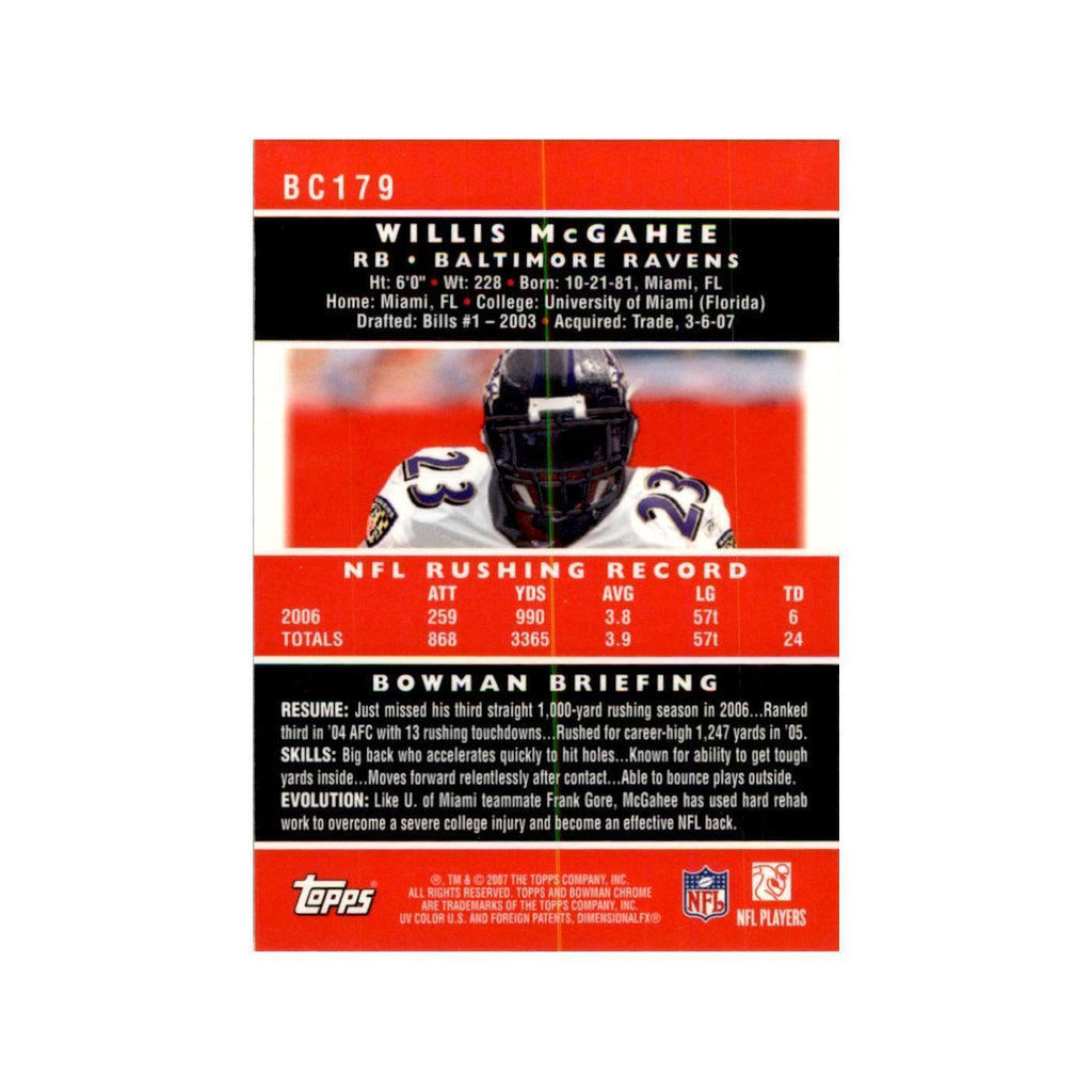 2007 Bowman Chrome Willis McGahee Football Cards #179